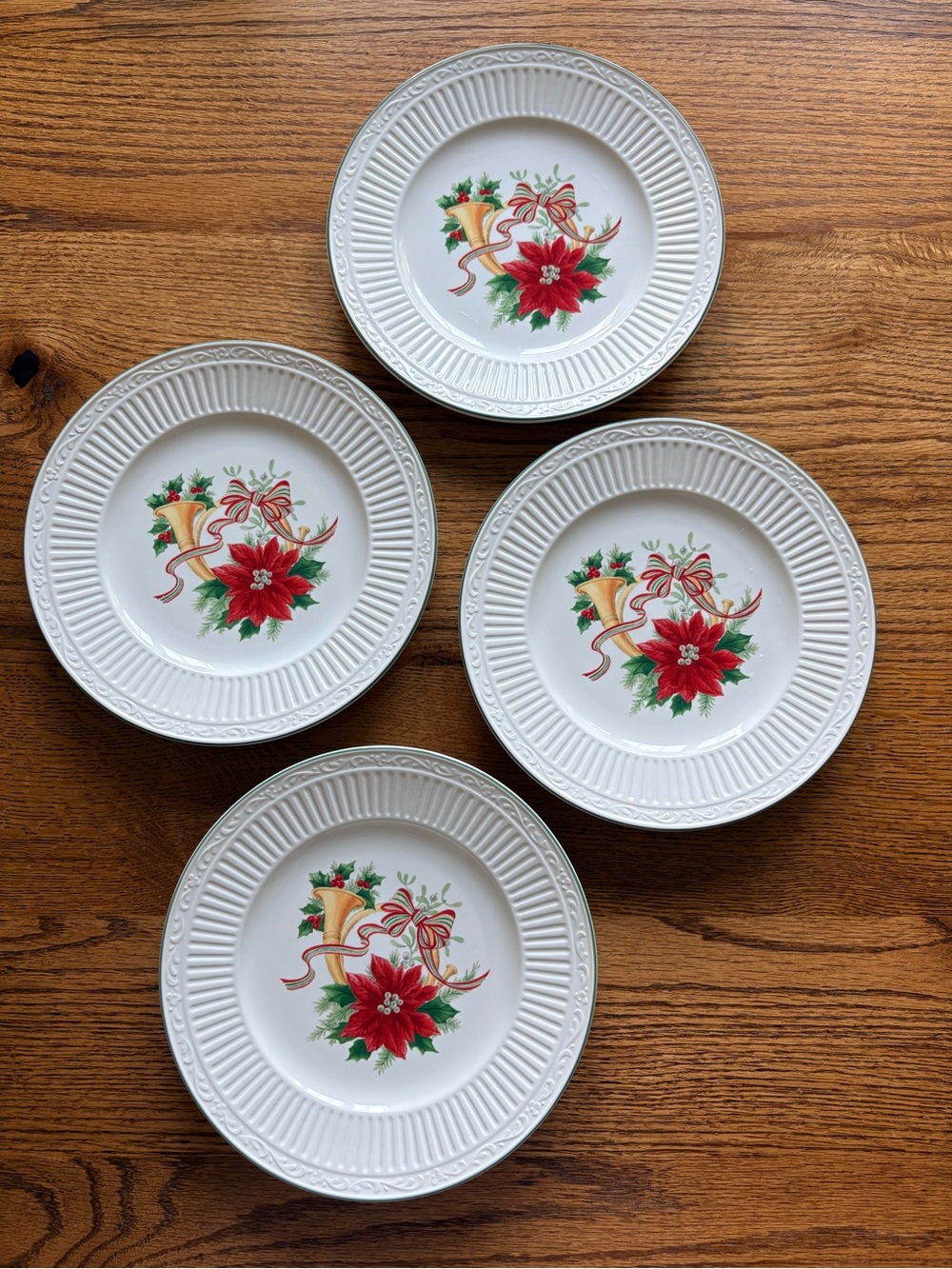 Mikasa Italian Holiday with Poinsettia, Horn, and Bow Salad Plates - set of 4.